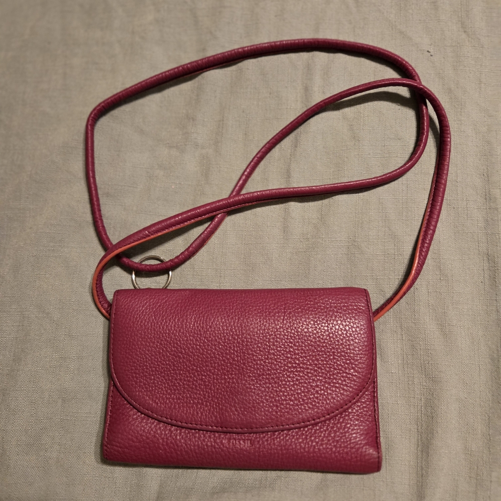 Fossil Purple Leather Crossbody Bag